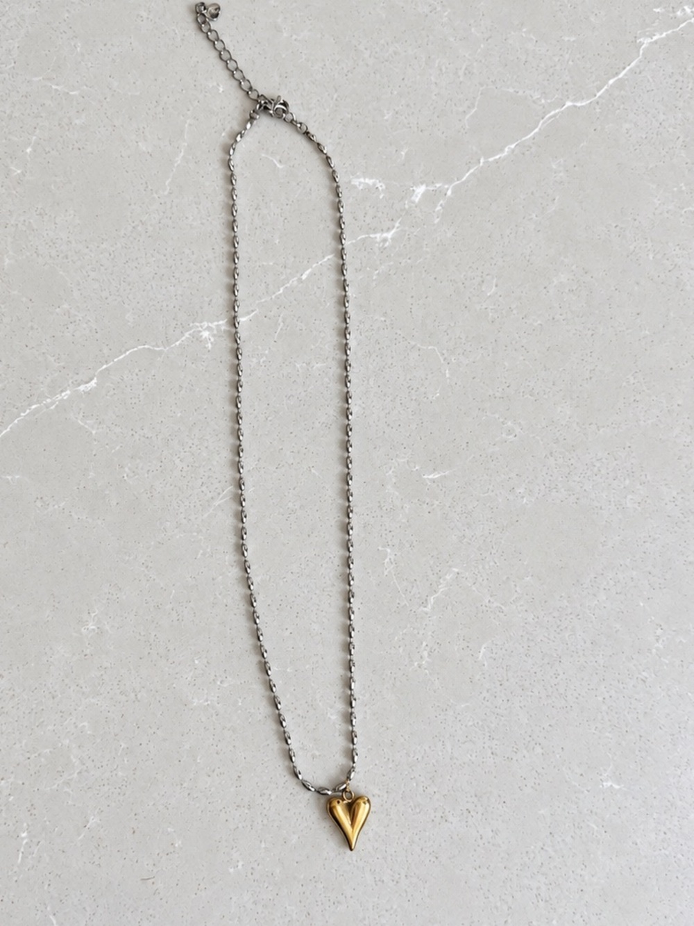 Gold Heart Pendant Necklace on Silver Chain - Women Jewelry